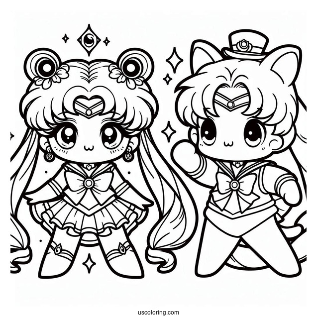 Cute Kawaii Tuxedo Mask And Sailor Moon Coloring Sheet