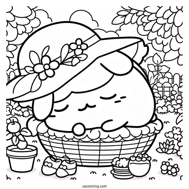 Cute Pompompurin Sleeping In Garden Coloring Sheet
