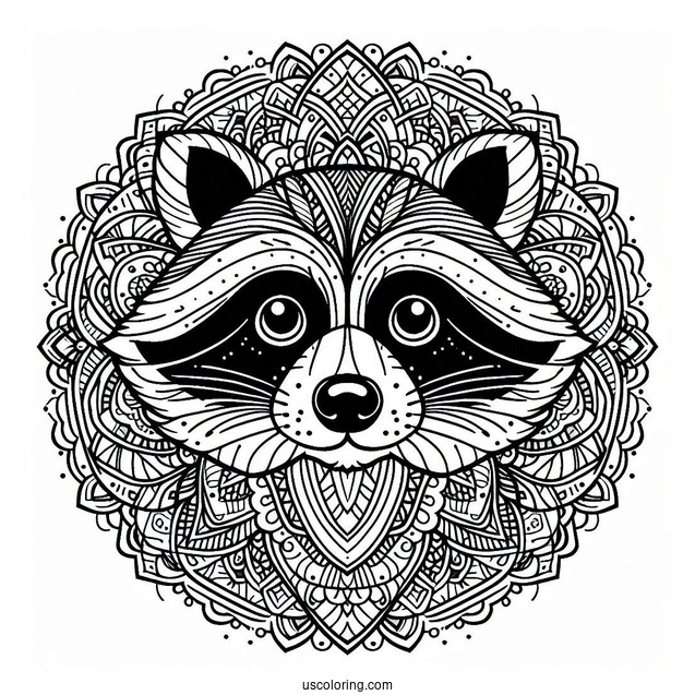 Intricate Raccoon Coloring Page Mandala