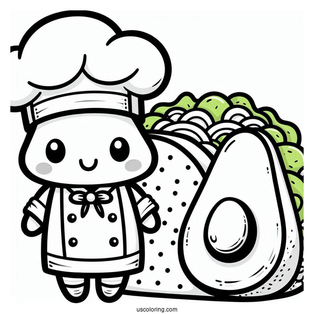 Cartoon Taco With Chef Avocado Coloring Page For Kids