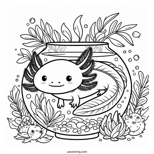 Axolotl Coloring Page Inside A Fish Bowl For Kids