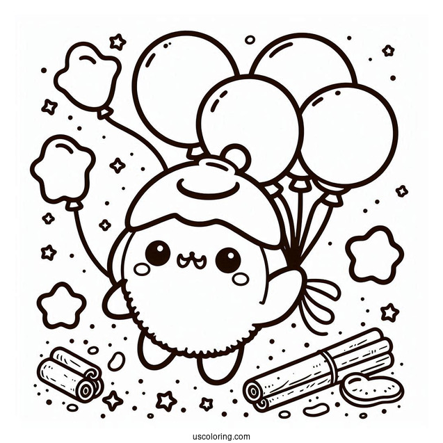 Pompompurin With Cinnamon Flying With Balloons