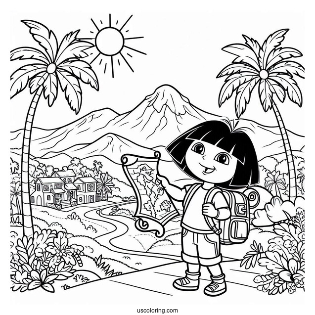 Dora Exploring With Her Backpack And Map