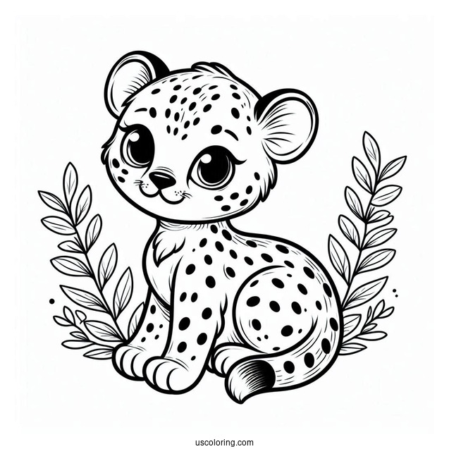 Cute Baby Cheetah Coloring Page For Kids
