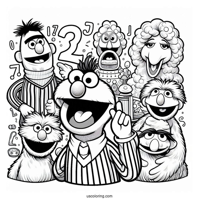 Bert, Elmo, Big Bird, Zoe, Ernie, And Count von Count