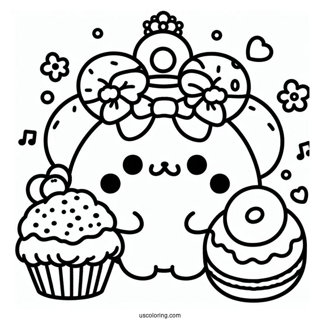 Pompompurin Purin With Muffin, Bagel, And Scone Coloring Page