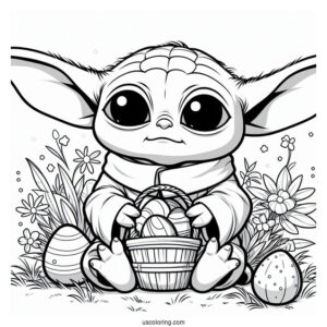 Easter Themed Baby Yoda To Color