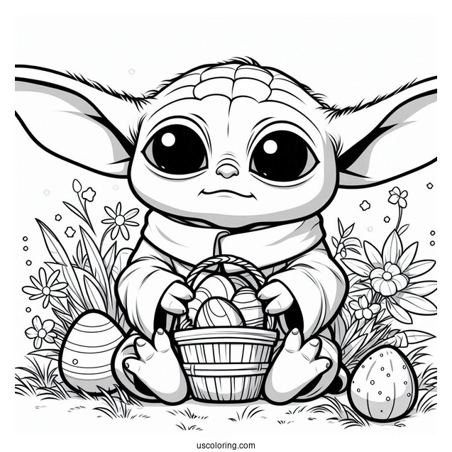 Easter Themed Baby Yoda To Color