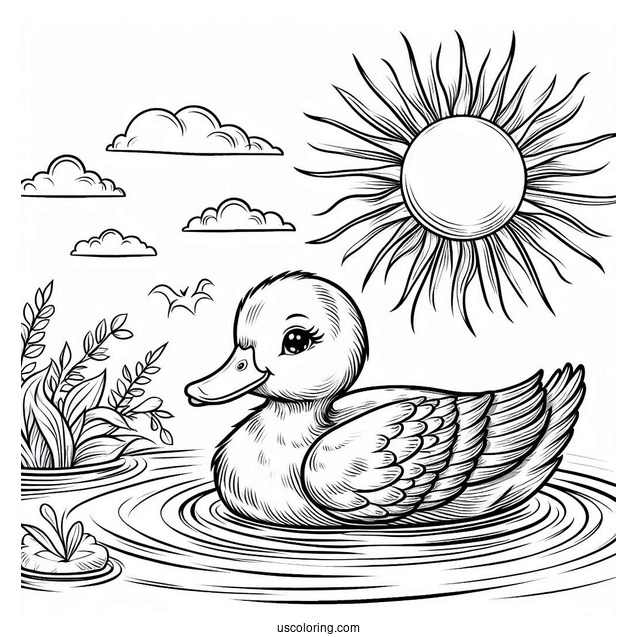 Realistic Duck Under The Summer Coloring Page Of Sun