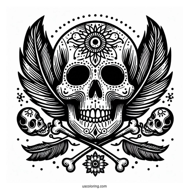 Danger Full Skull Skeleton Coloring Page