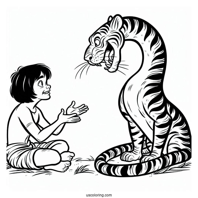 Jungle Book Coloring Page Of Mowgli Arguing With Kaa