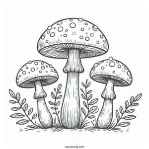Three Fly Agaric Mushrooms Coloring Page For Kids