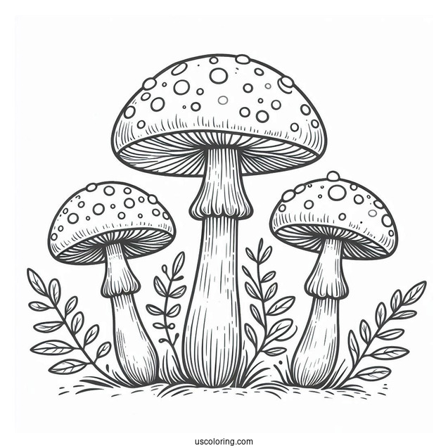Three Fly Agaric Mushrooms Coloring Page For Kids