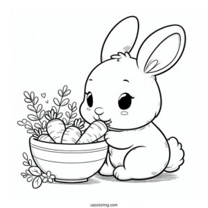Cartoon Rabbit Eating A Bowl Of Carrots