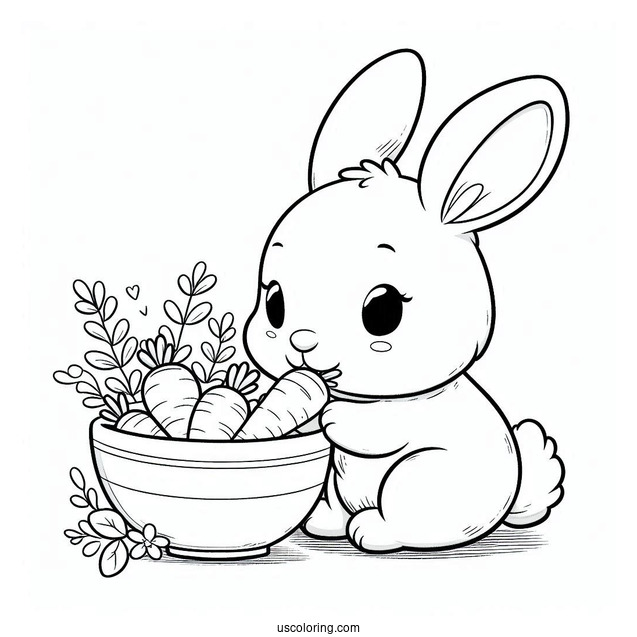 Cartoon Rabbit Eating A Bowl Of Carrots