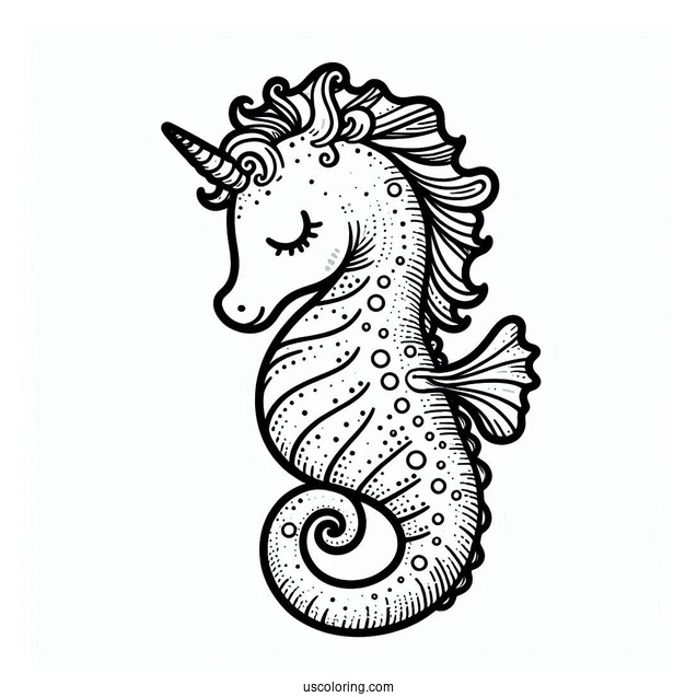Adorable Unicorn Seahorse To Color