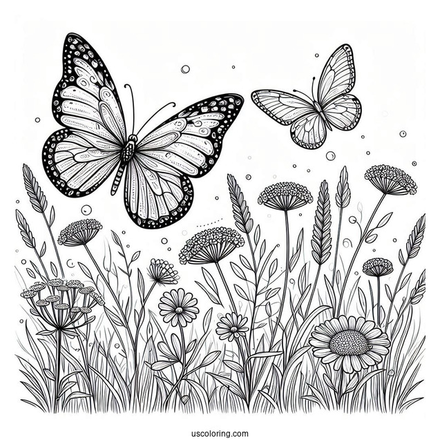 Butterflies Among Wildflowers And Grass