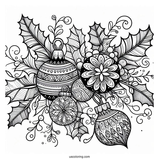 Baubles And Mistletoes Christmas Mandala Coloring Page