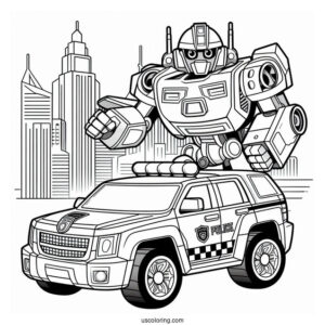 Chase The Police Rescue Bots Coloring Page