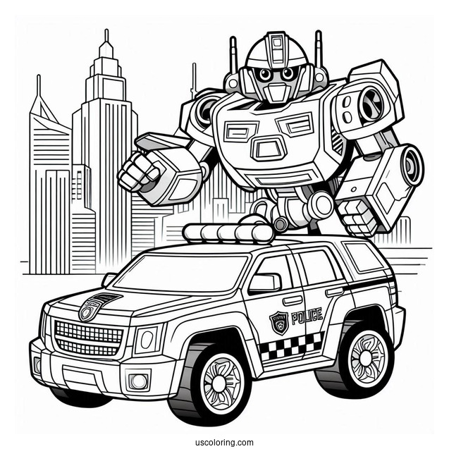 Chase The Police Rescue Bots Coloring Page