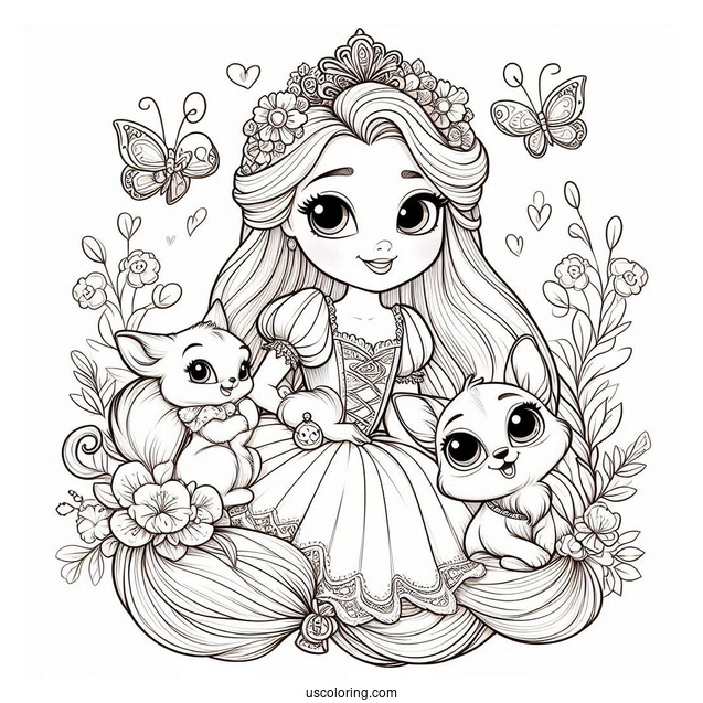 Palace Pets Coloring Page Of Rapunzel With Petite Palace Pets
