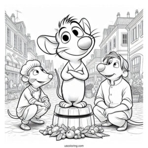 Ratatouille Coloring Page Standing On Alfredo s Head With Colette And Skinner In The Background