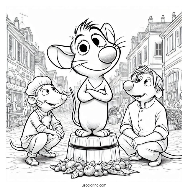 Ratatouille Coloring Page Standing On Alfredo s Head With Colette And Skinner In The Background