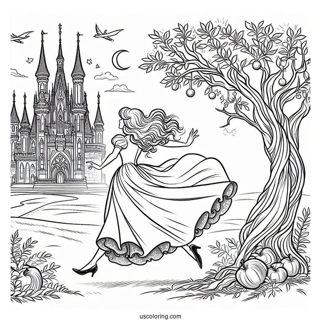Wicked Stepsister Running Away From The Castle Coloring Sheet