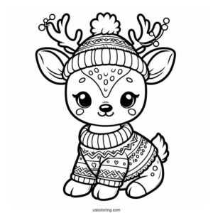 Baby Reindeer Wearing a Christmas Sweater To Color