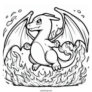 Charizard In The Middle Of Fire Coloring Page