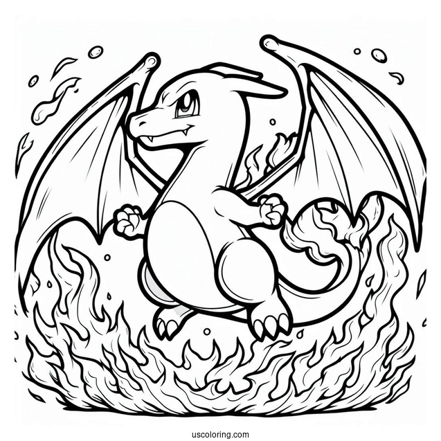 Charizard In The Middle Of Fire Coloring Page