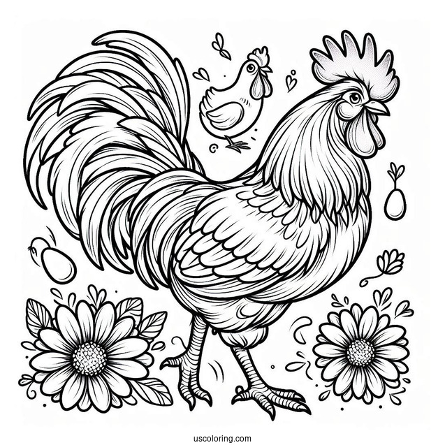 Farm Rooster Coloring Picture