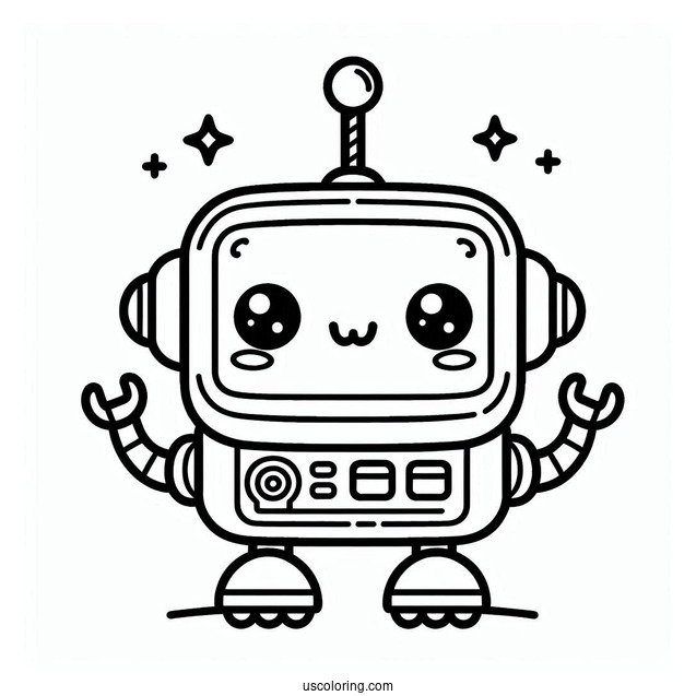 Kawaii Robot With Antenna Coloring Sheet For Kids