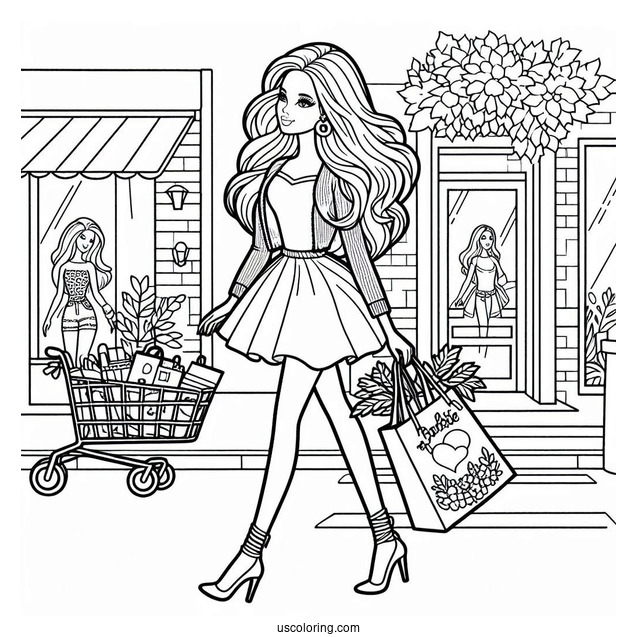 Barbie Out Shopping Coloring Sheet