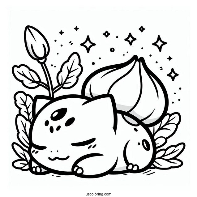 Kawaii Sleeping Bulbasaur Coloring Page