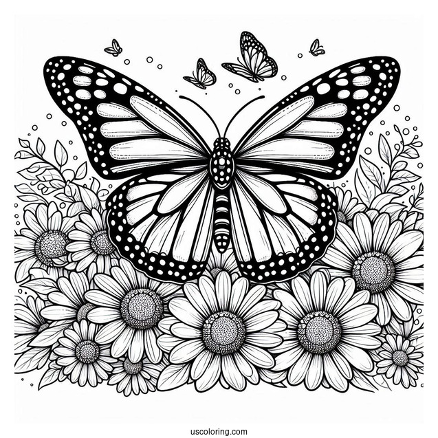 Monarch Butterfly Coloring Page Perched On Flowers