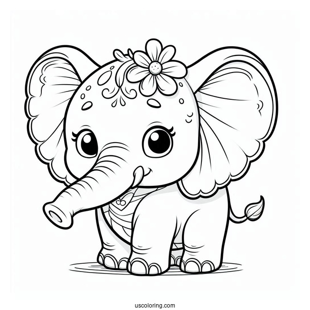 Cute Elephant With Big Ears Coloring Sheet