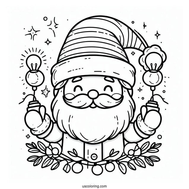 Santa With Christmas Lights To Color For Kids