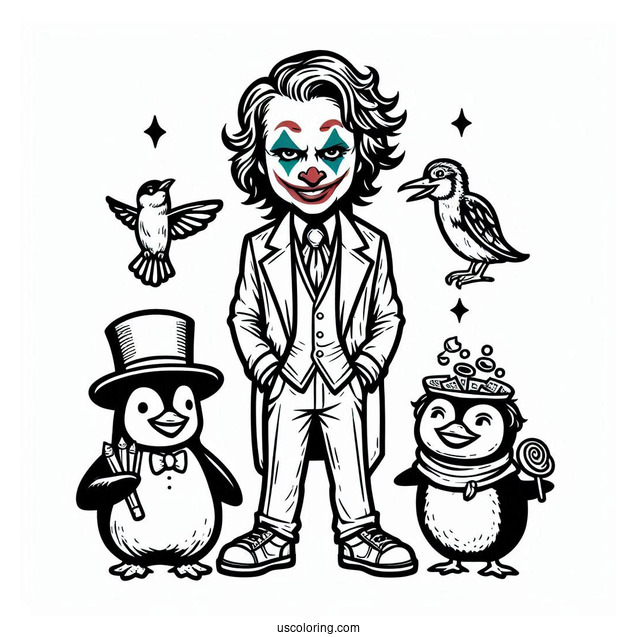 Joker Coloring Page With Penguin And Riddler