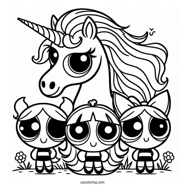 Unicorn And Powerpuff Girls Coloring Page