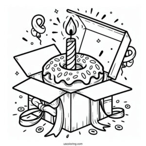 Birthday Donut Coloring Page Popping Out Of A Box