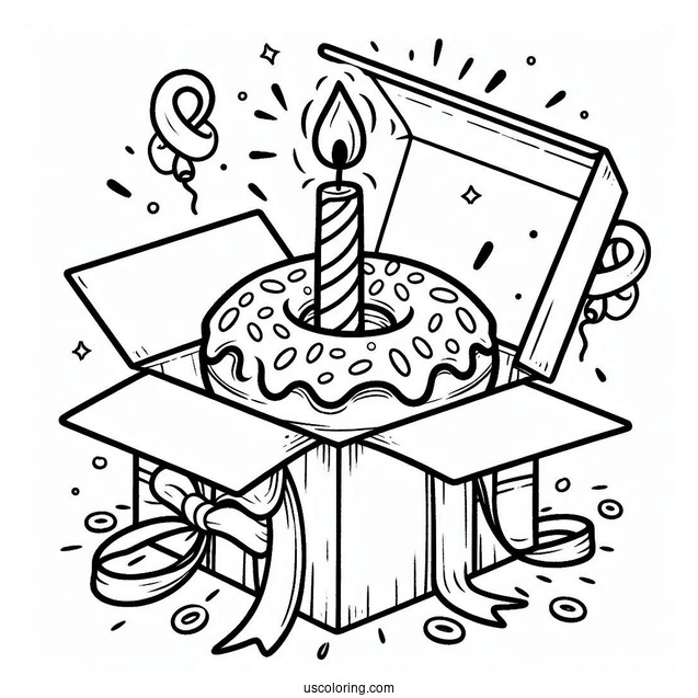 Birthday Donut Coloring Page Popping Out Of A Box