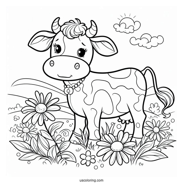 Daisy Cow Grazing In Field Coloring Page