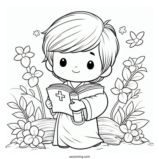 Easy Precious Moments Coloring Page Of Boy Holding Bible