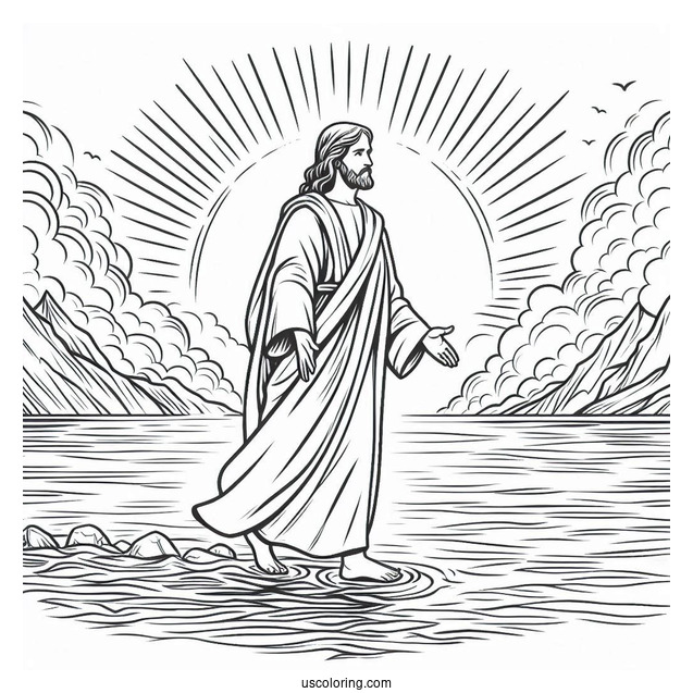 Jesus Walked On Water Miracle Coloring Page