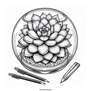 Elegant Succulent Coloring Page Glass Terrarium