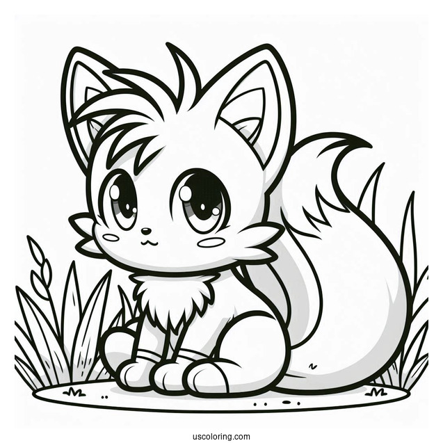 Cute Tails Coloring Page Sitting On Grass