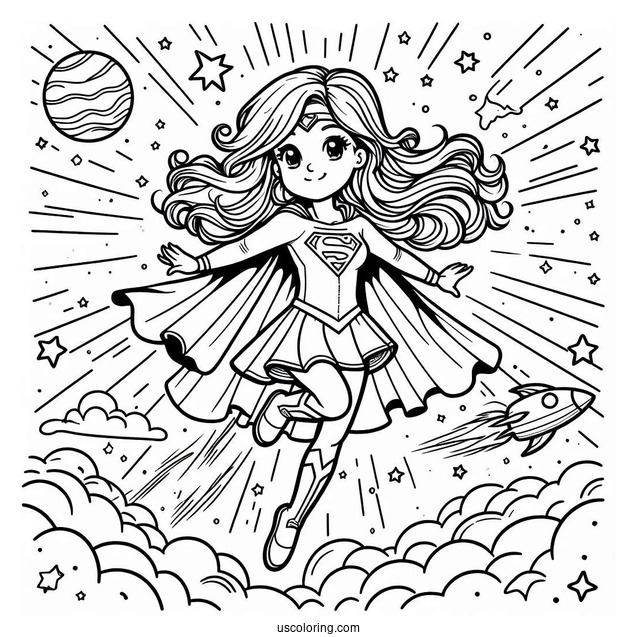 Supergirl Coloring Page Flying In Outerspace