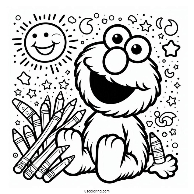 Smiling Elmo Coloring Picture For Preschoolers