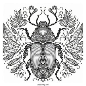 Intricate Beetle Coloring Page Mandala